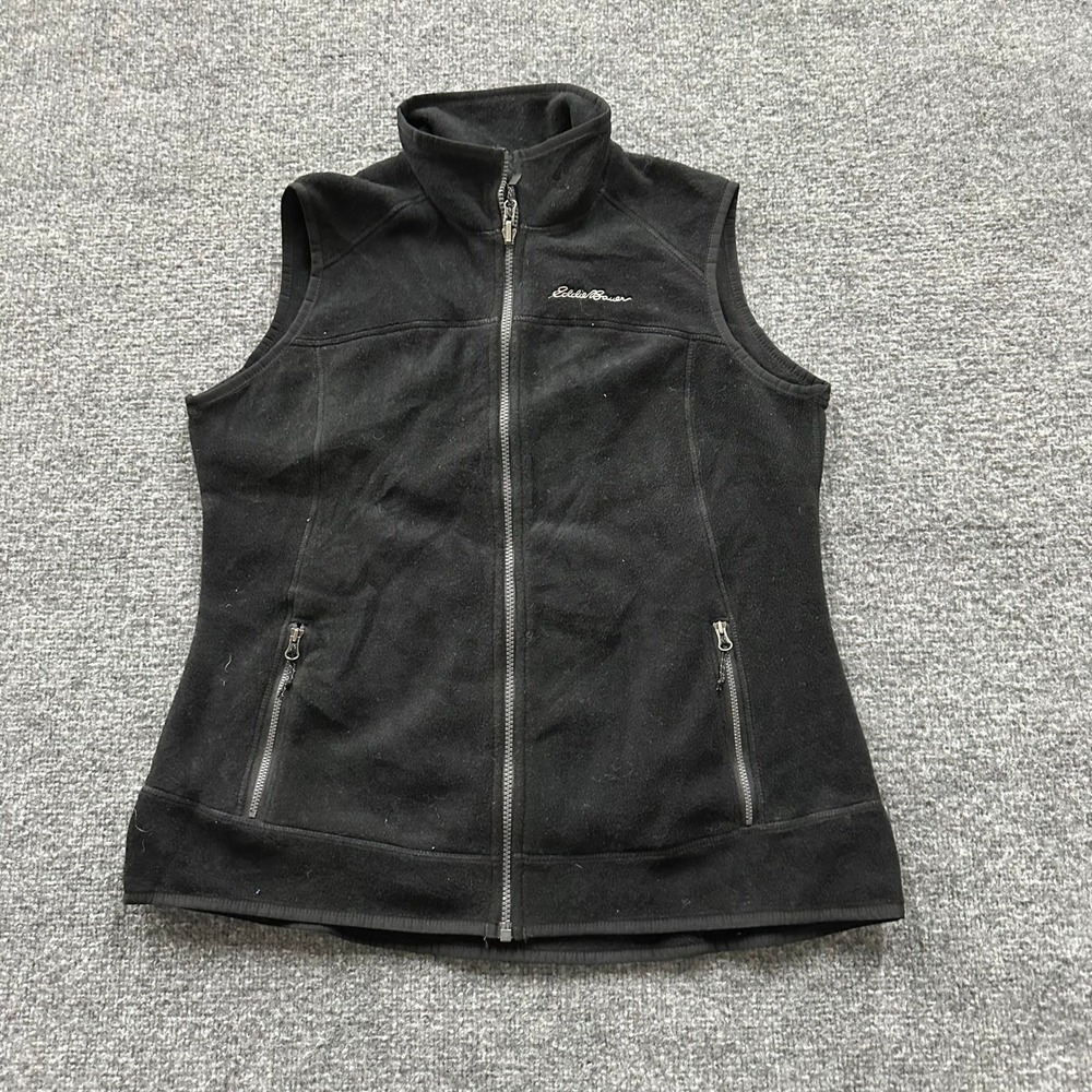 Eddie Bauer Fleece Vest Womens Size L Black Full Zip Outdoor Sleeveless Layer